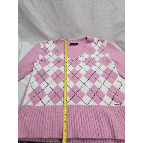 Point Zero XL Nicole Benisti Pink And White Argyle Sweater- Y2K- XL fits Smaller - Picture 10 of 16